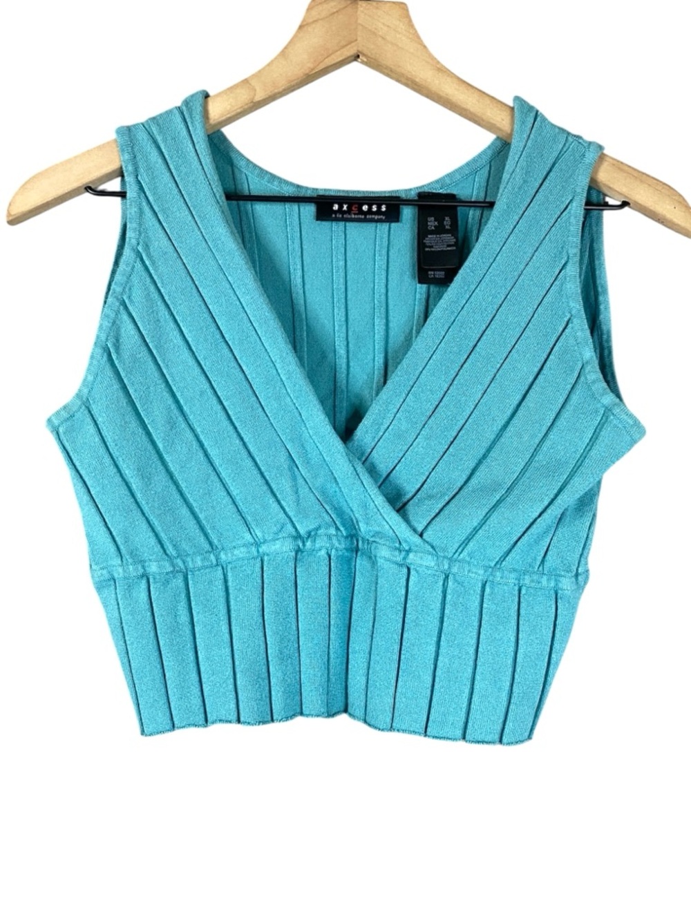 Axcess Women’s Sleeveless Ribbed Cropped Tank Top Aqua Blue Size Extra Large